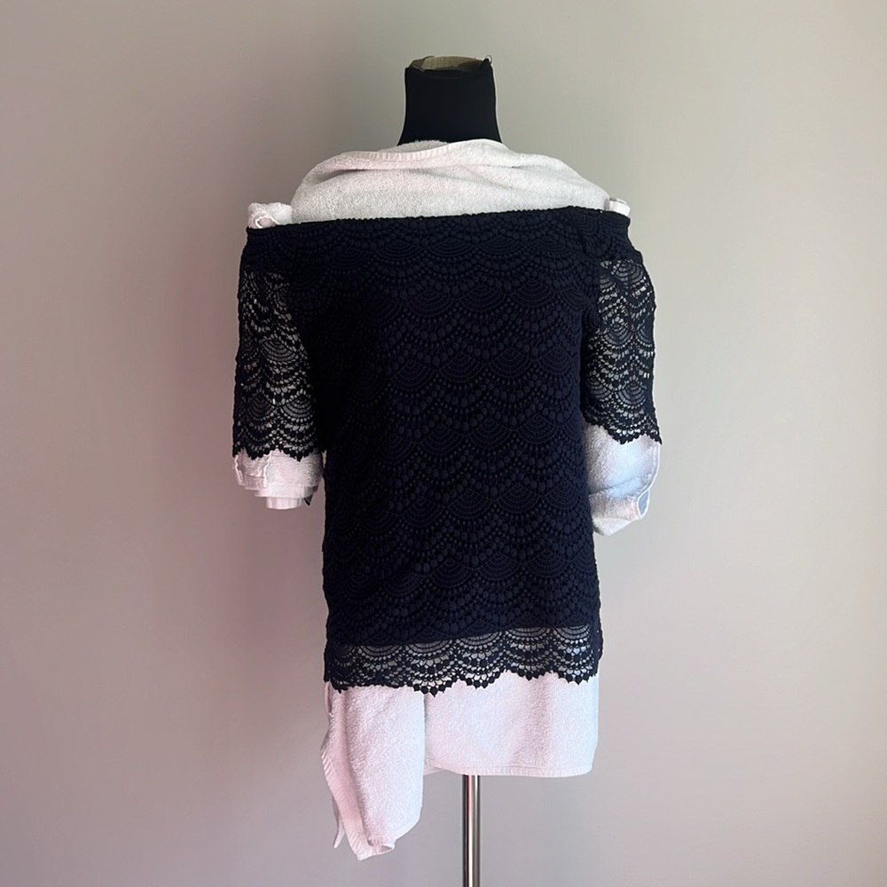 Talbots Navy Lace Cold Shoulder Top
